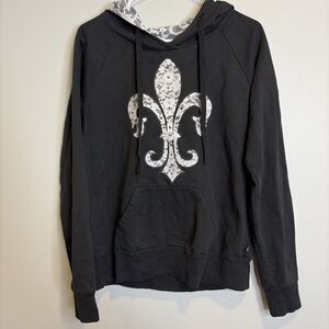 Self Esteem Hoodie Sz XXL Women Fleur-De-Lis Black Y2k Grunge Embellished Bling